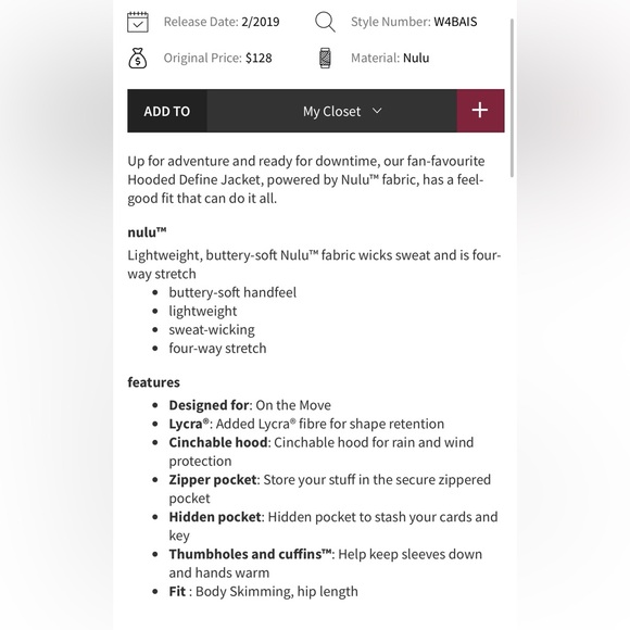Lululemon Define Hooded Full Zip Jacket Nulu in Black Size 6 - Picture 6 of 10